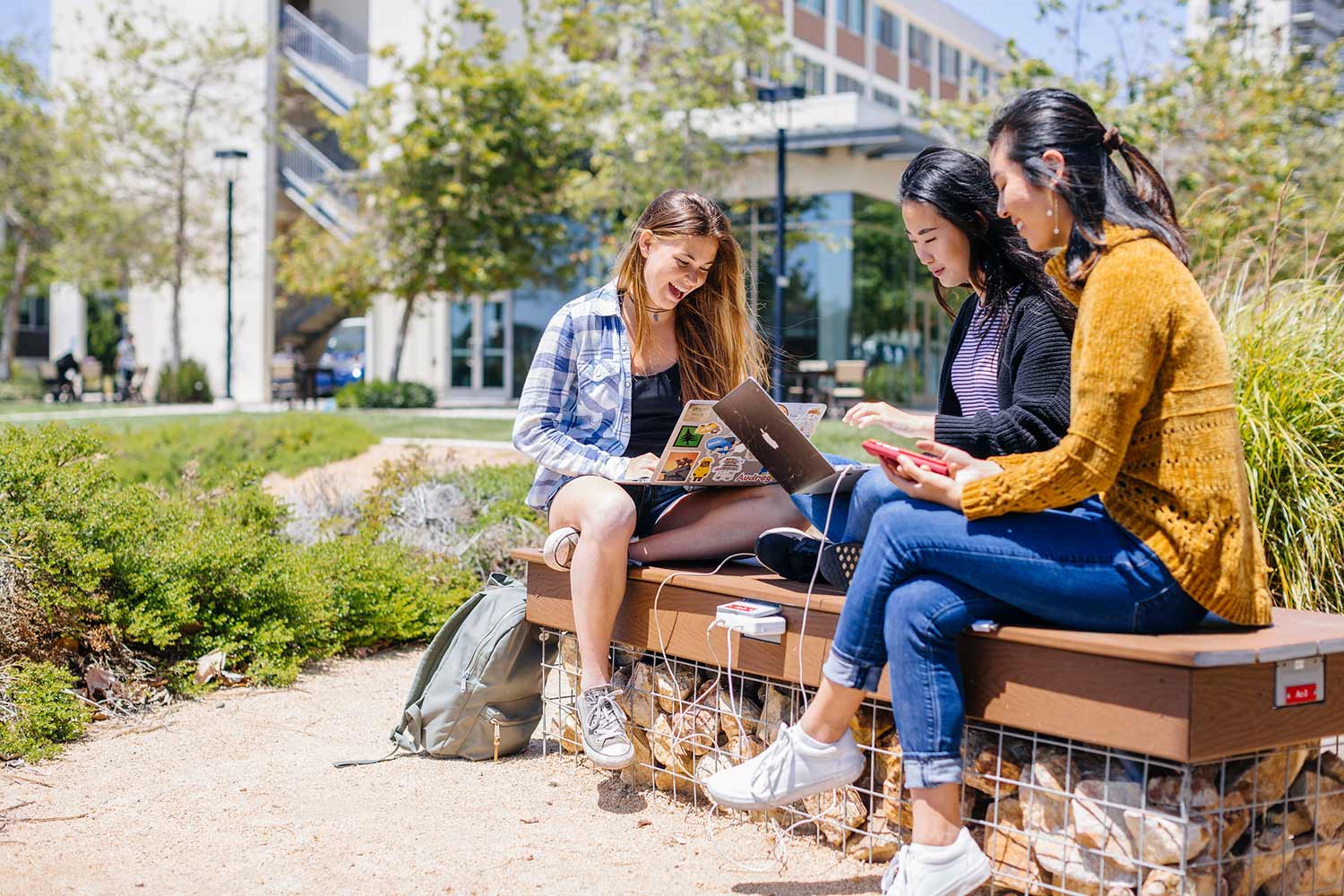 students on their laptops outside at UC San Diego