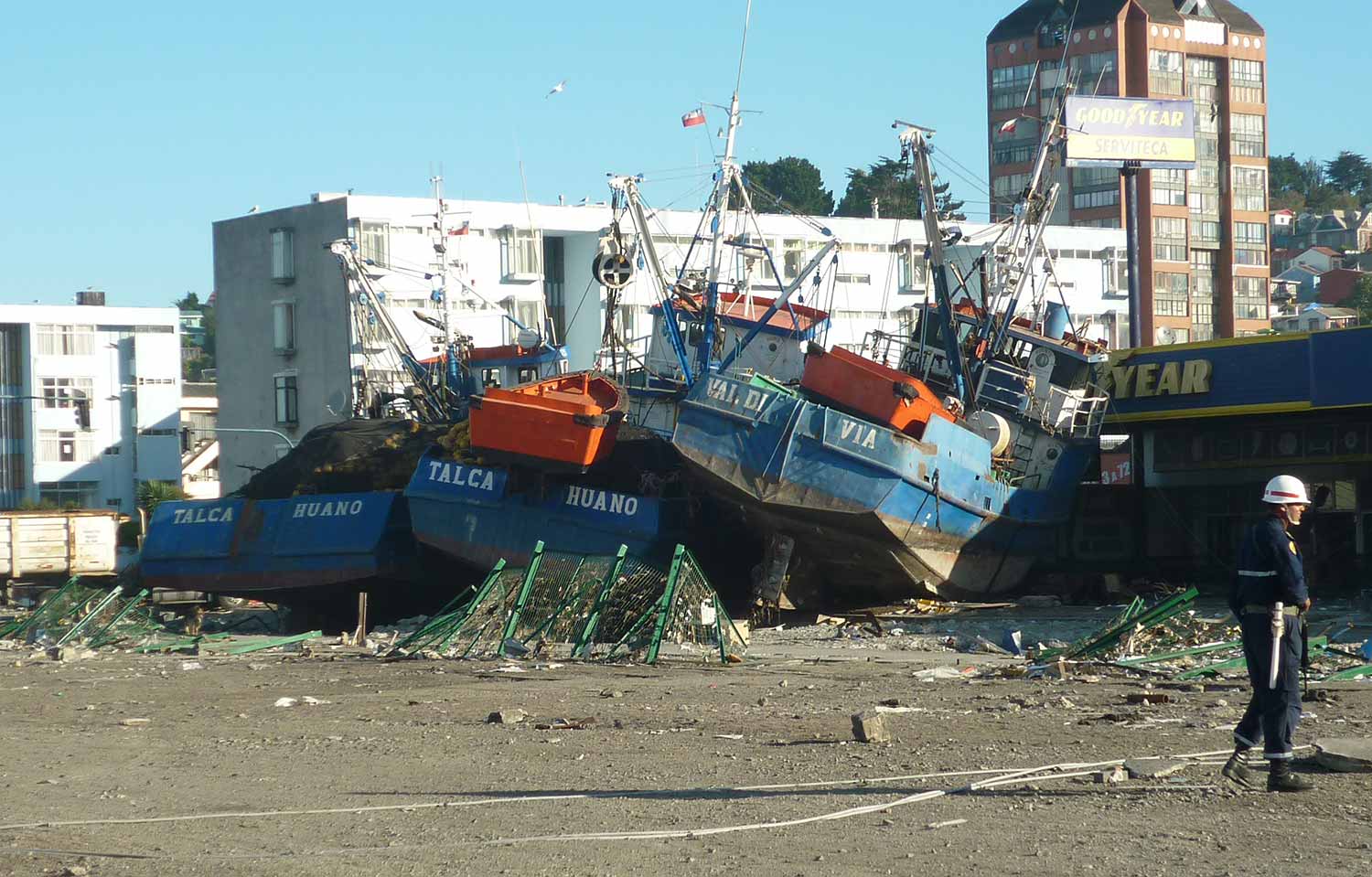 Tsunami aftermath in Talcahunao, Chile.