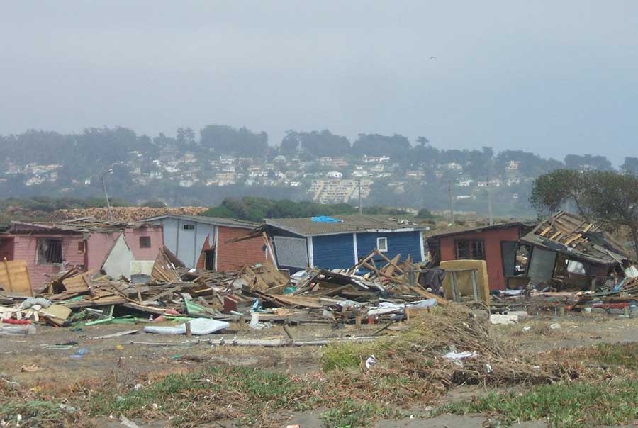tsunami's destruction in Llolleo Chile.