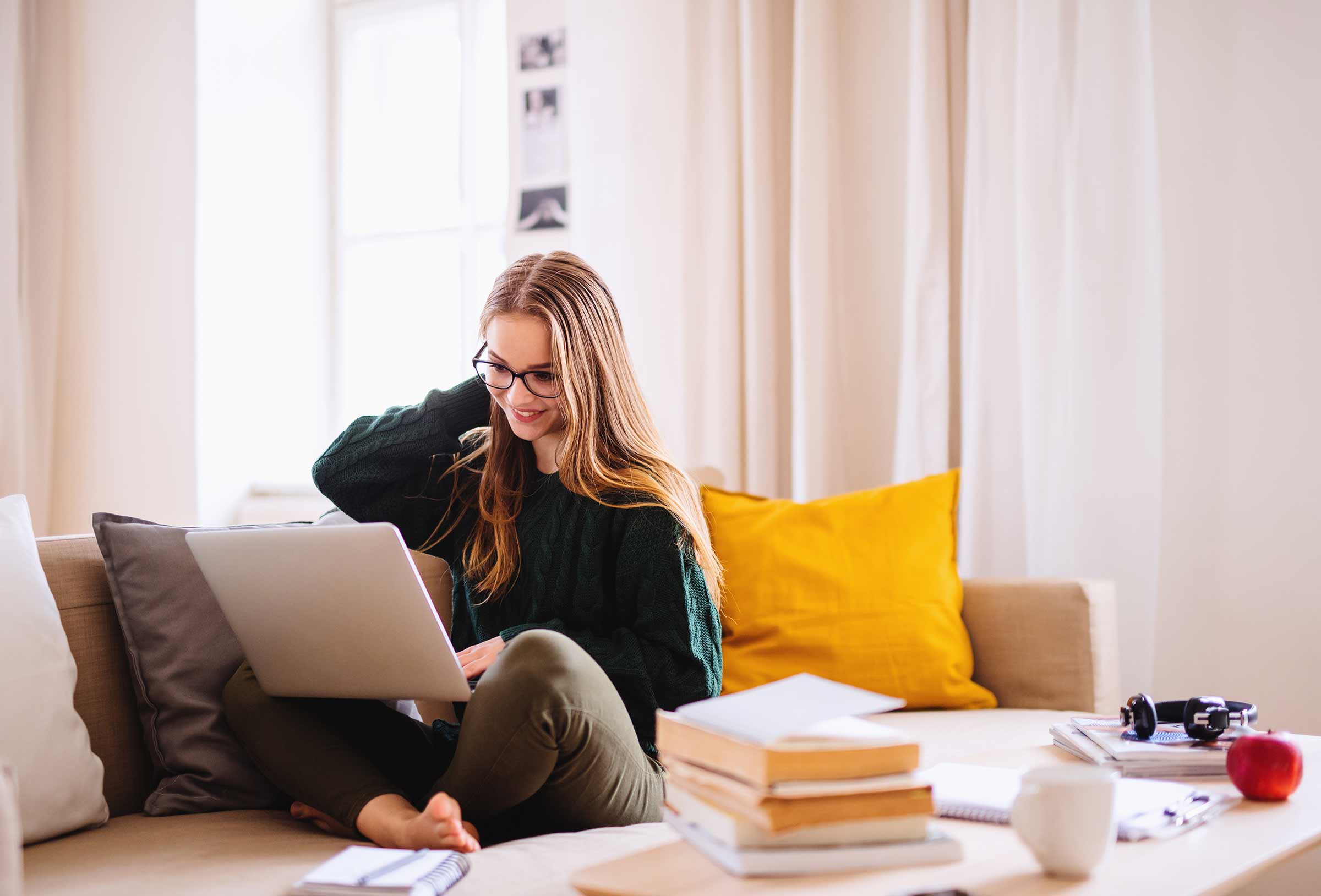 woman looking at computer