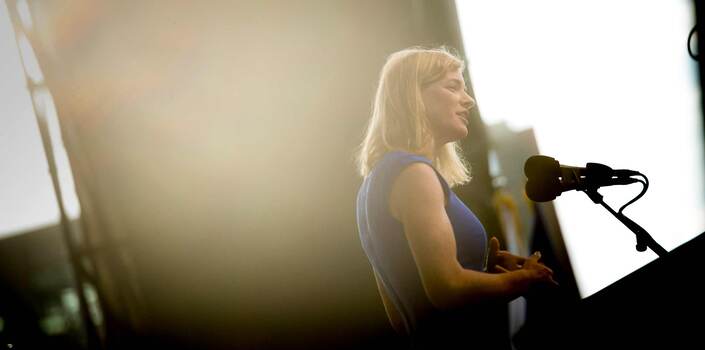 Photo of Vivienne Ming when she served as the keynote speaker at Convocation in 2016. 