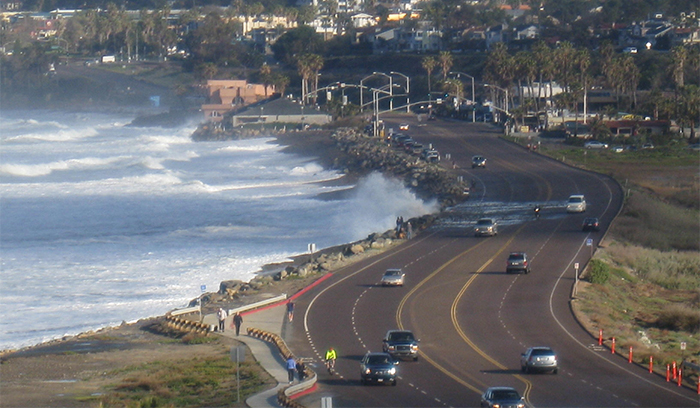 Image: Waves reach Highway 101 north of Solana Beach, Calif. in 2010.