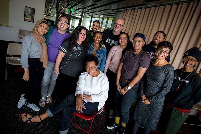 Weems with students and faculty at UC San Diego