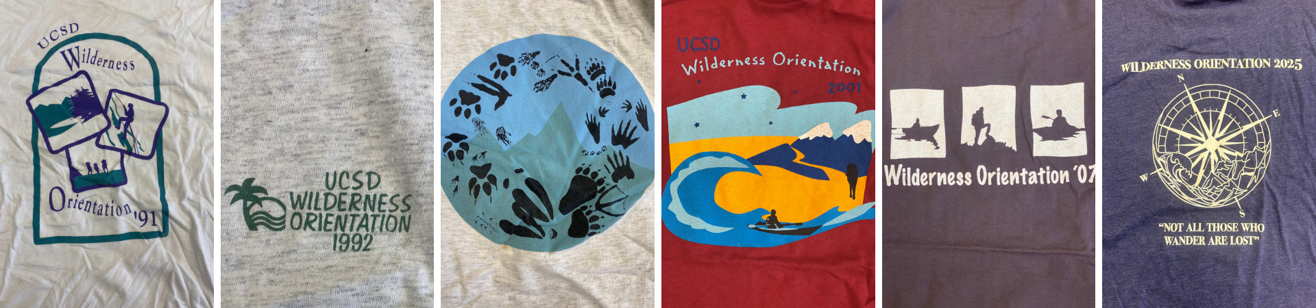 A series of images showing t-shirt designs for Wilderness Orientation.
