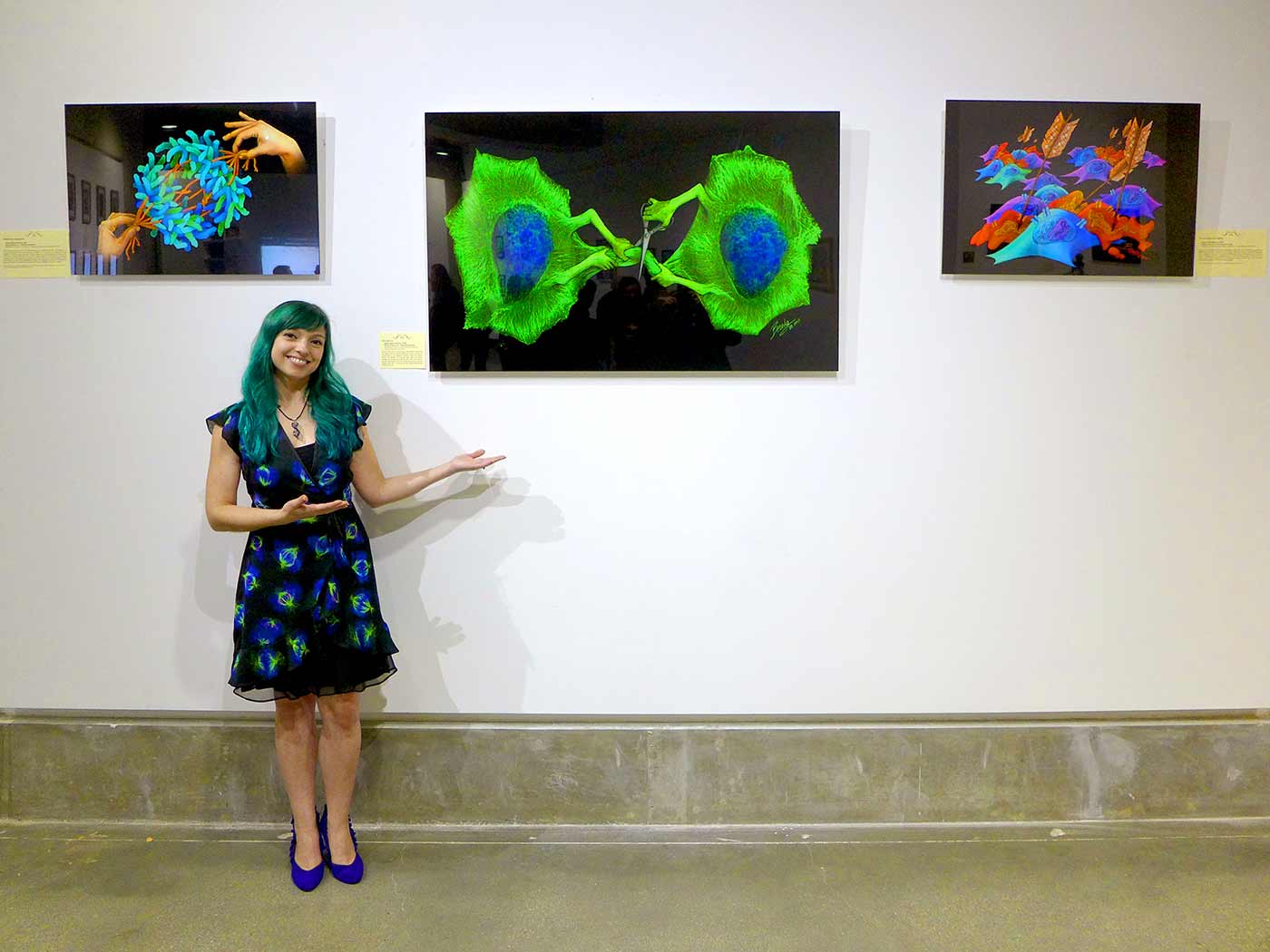 Beata Mierzwa presenting her art and fashion at the UCSD Art Showcase.