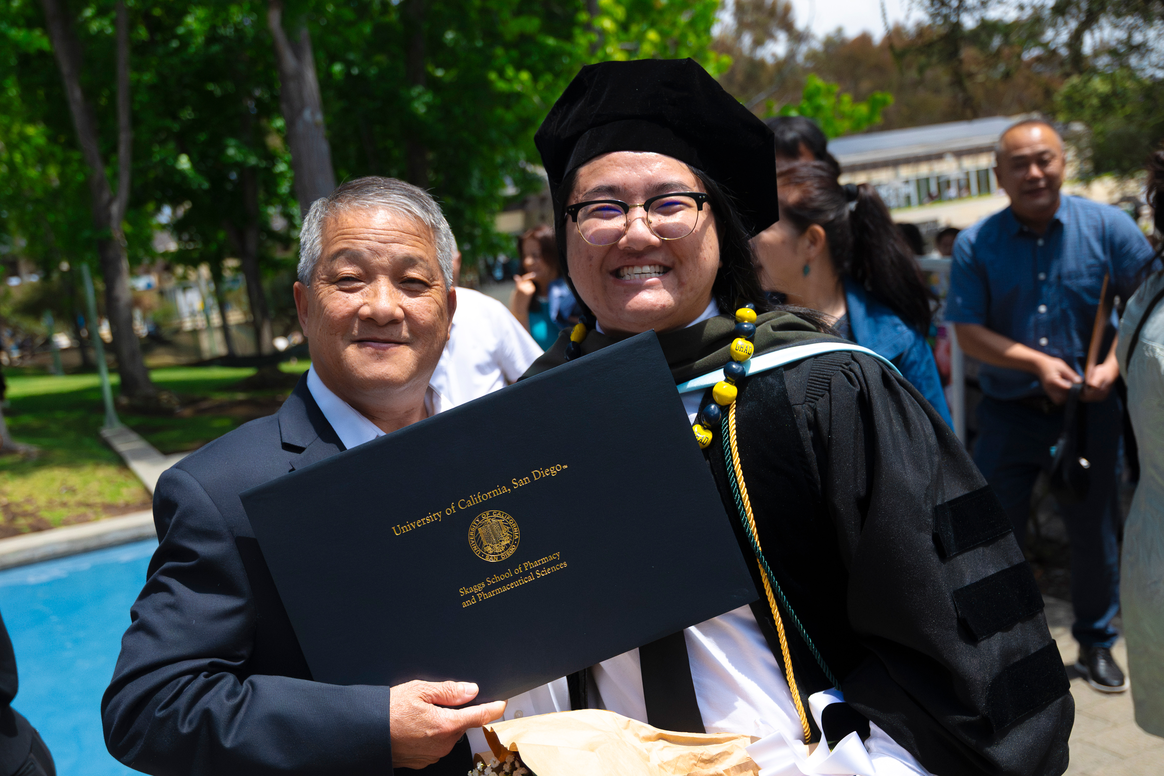 Student and parent celebrating commencement.