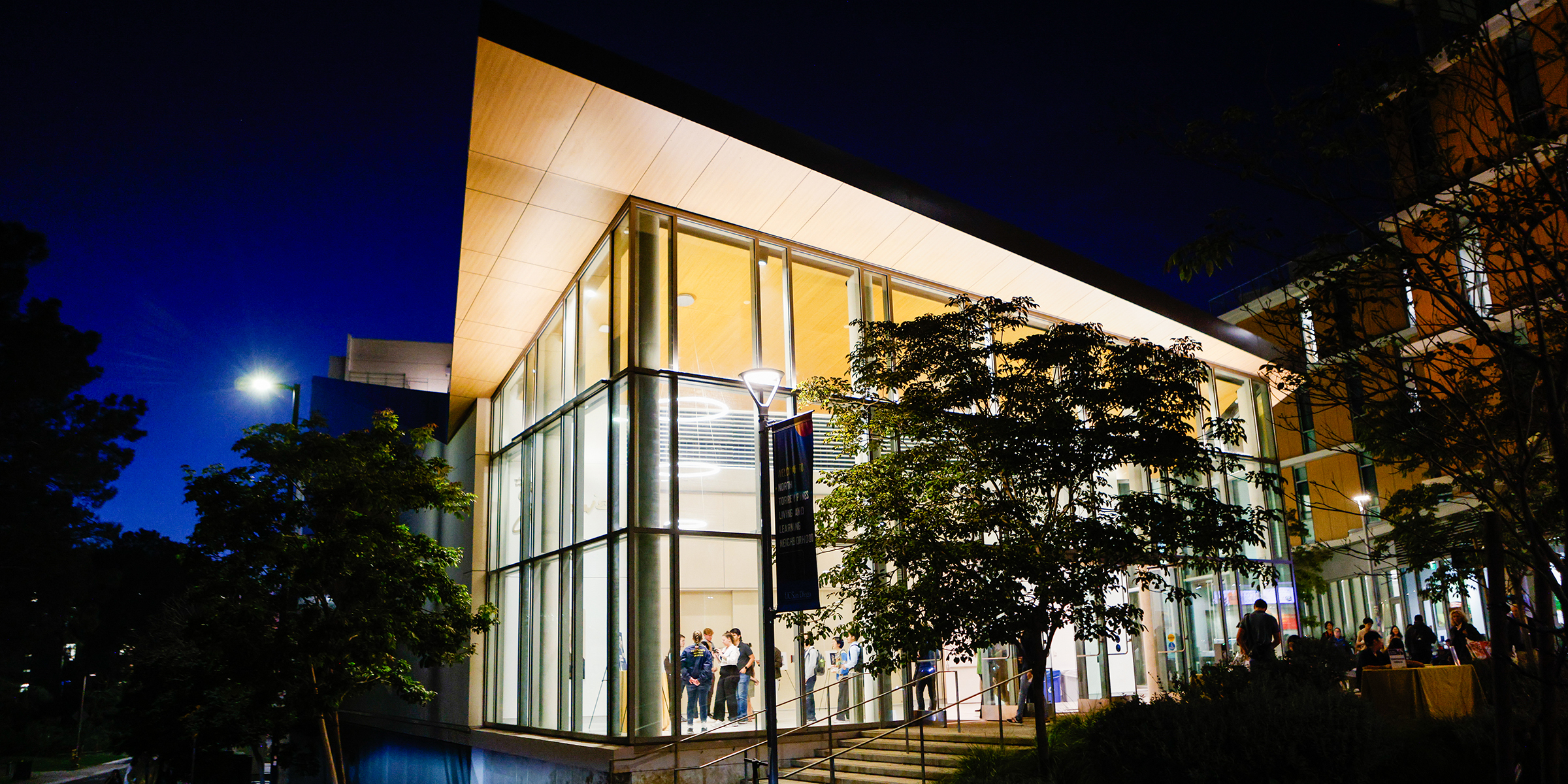 Nighttime view of The Jeannie Auditorium