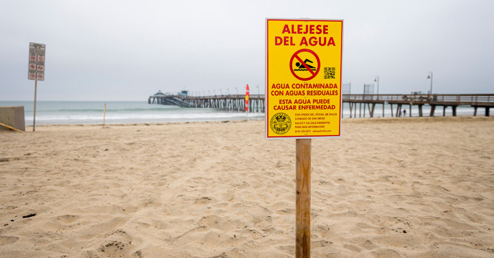 Beach closure sign in Imperial Beach, Calif. 