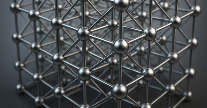 lattice structure of rods connected to each other with metal ball bearings